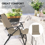 Set of 2 Folding Outdoor Dining Chairs with Adjustable Backrest, Khaki