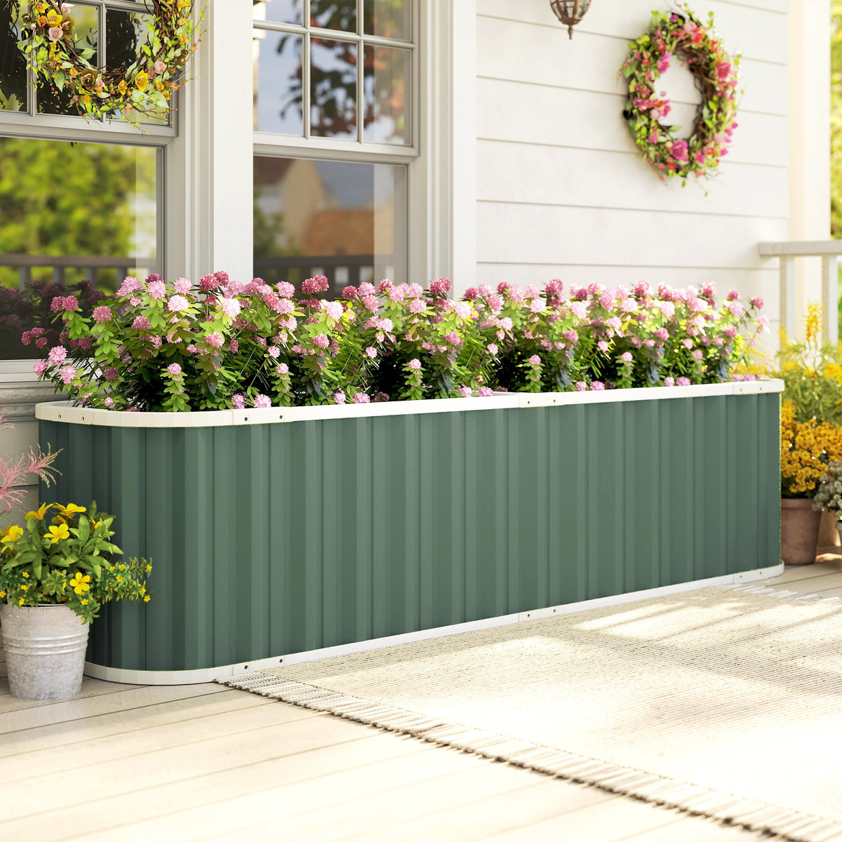 7' x 2' x 2' Galvanized Raised Garden Bed with Gloves, Light Green
