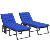2 Piece Reclining Outdoor Chaise Lounge Chairs with Cushions, Dark Gray/Blue