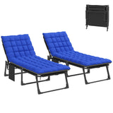 2 Piece Reclining Outdoor Chaise Lounge Chairs with Cushions, Dark Gray/Blue