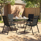 Set of 4 Folding Garden Chairs with High Back and Armrests, Black
