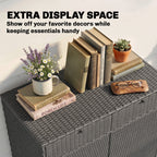 Wicker Outdoor Storage Cabinet with 2 Drawers and 2-Tier Shelves, Dark Grey