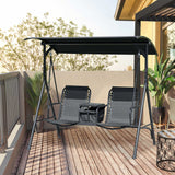2 Person Porch Swing with Pivot Table, Cup Holder and Canopy, Black