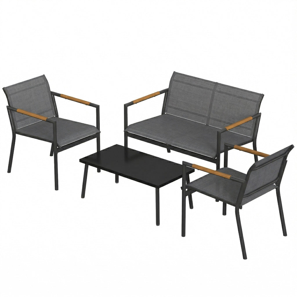 4-Seater Outdoor Sofa Set with Loveseat, 2 Armchairs & Metal Table, Mesh, Grey