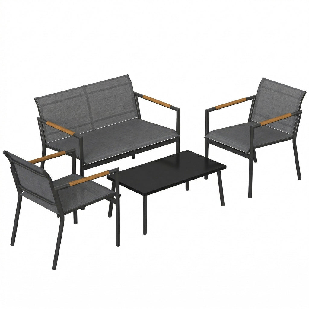 4-Seater Outdoor Sofa Set with Loveseat, 2 Armchairs & Metal Table, Mesh, Grey