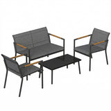 4-Seater Outdoor Sofa Set with Loveseat, 2 Armchairs & Metal Table, Mesh, Grey