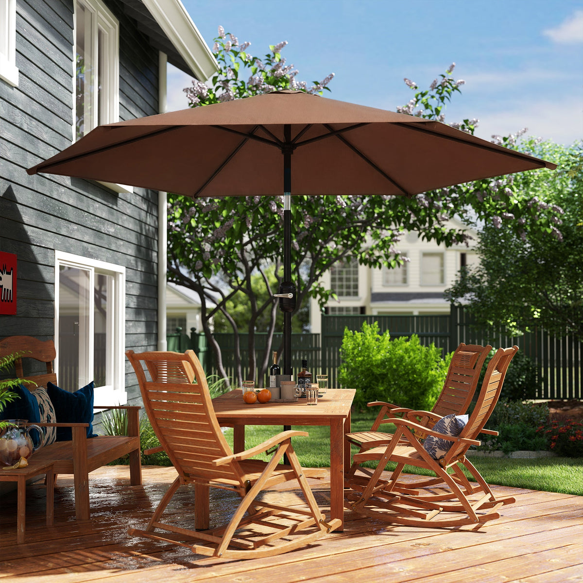 2.6 m Garden Parasol with Tilt, Crank, Vent & Aluminium Pole, Coffee