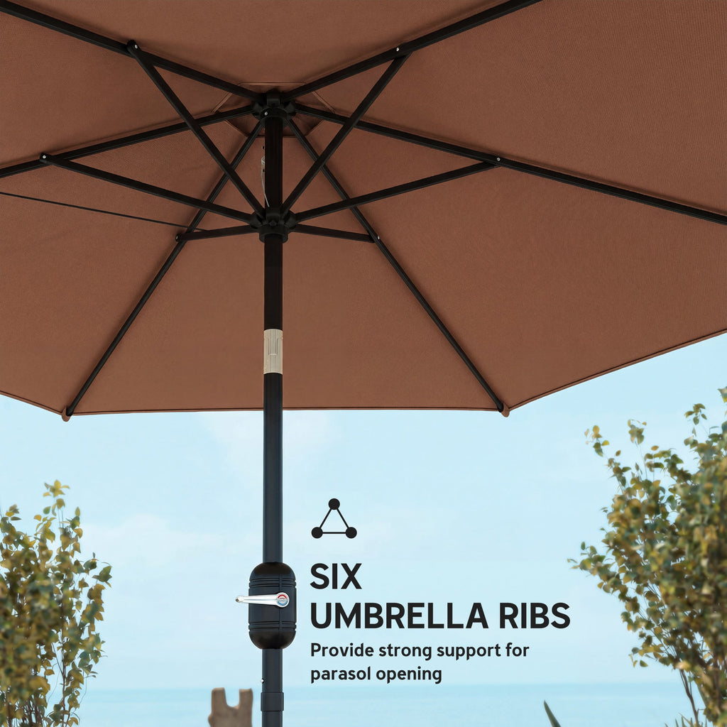 2.6 m Garden Parasol with Tilt, Crank, Vent & Aluminium Pole, Coffee