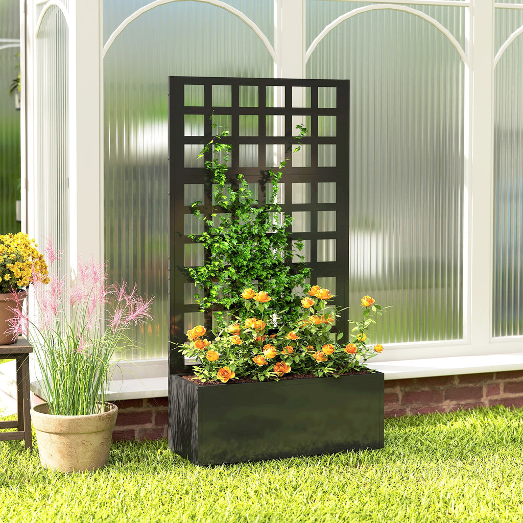 24" x 9" x 44.5" Raised Garden Bed with Trellis and Drainage, Black