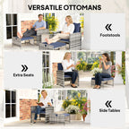 5-Piece Rattan Patio Set with Ottomans & 2-Tier Glass Table, Grey/Dark Blue