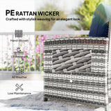 5-Piece Rattan Patio Set with Ottomans & 2-Tier Glass Table, Grey/Dark Blue
