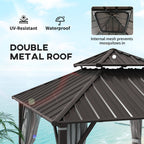 3 x 3 m Hardtop Gazebo with Double Metal Roof, Netting & Curtains, Grey