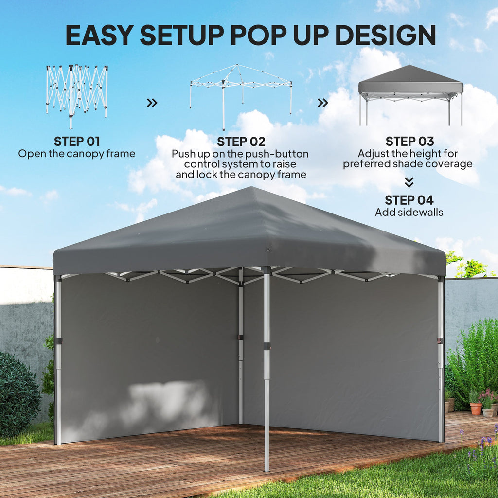 10' x 10' Pop Up Canopy Tent with Sidewalls and Roller Bag, Dark Grey