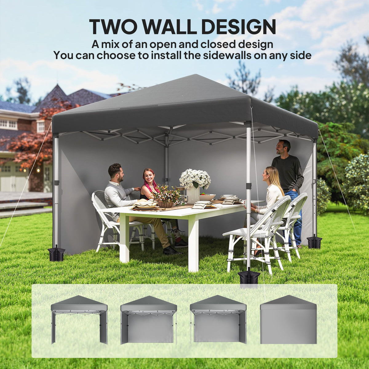 10' x 10' Pop Up Canopy Tent with Sidewalls and Roller Bag, Dark Grey