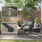 Hanging Egg Chair with Stand, Thick Cushion and Cup Holder, Grey