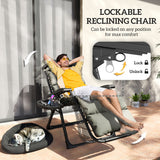 Set of 2 Zero Gravity Chairs with Cup and Phone Holder Tray, Grey