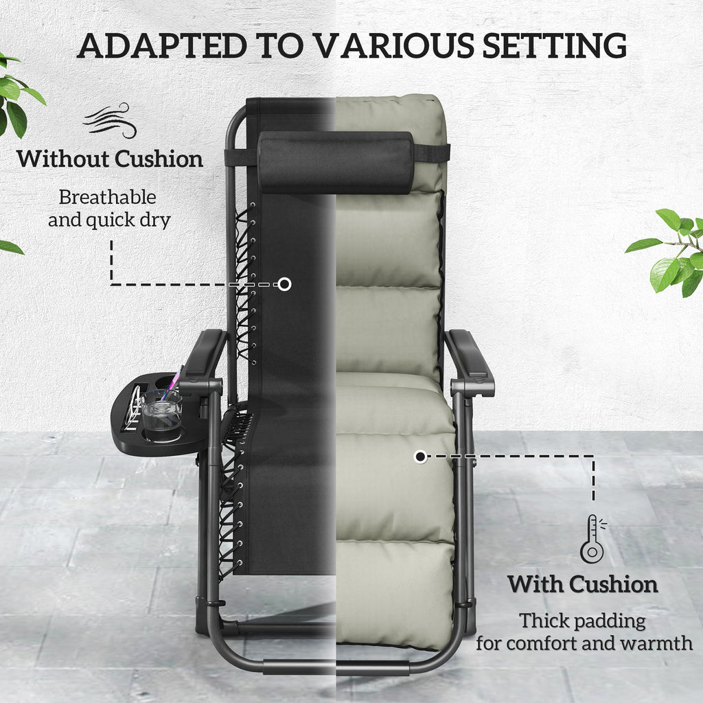 Set of 2 Zero Gravity Chairs with Cup and Phone Holder Tray, Grey
