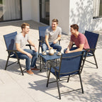 Set of 4 Folding Garden Chairs with High Back and Armrests, Navy Blue