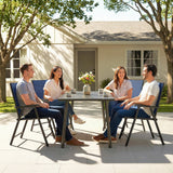 Set of 4 Folding Garden Chairs with High Back and Armrests, Navy Blue