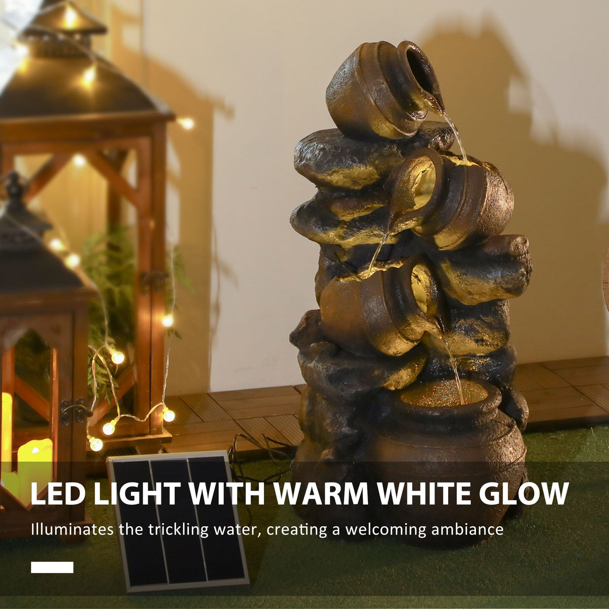 28.3" Solar Outdoor Water Fountain with LED Lights