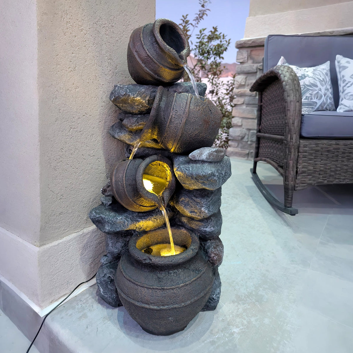 28.3" Solar Outdoor Water Fountain with LED Lights