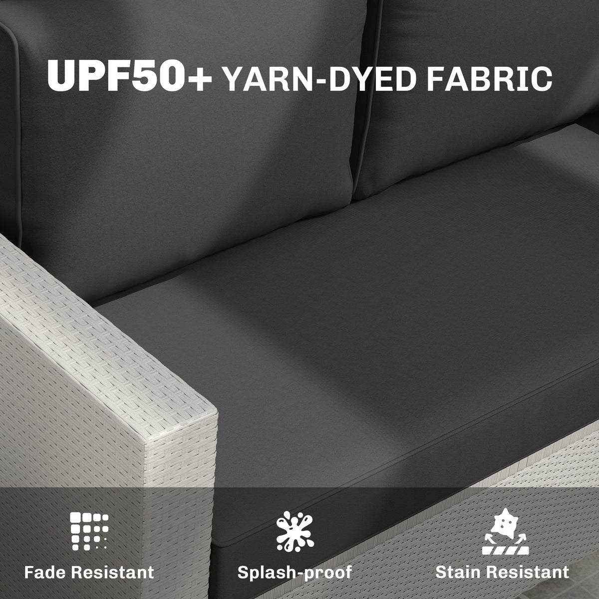 2 Seater Outdoor Seat Cushions with Backrest, Black