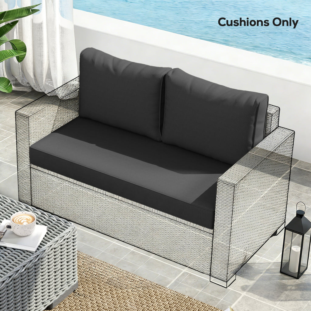 2 Seater Outdoor Seat Cushions with Backrest, Black