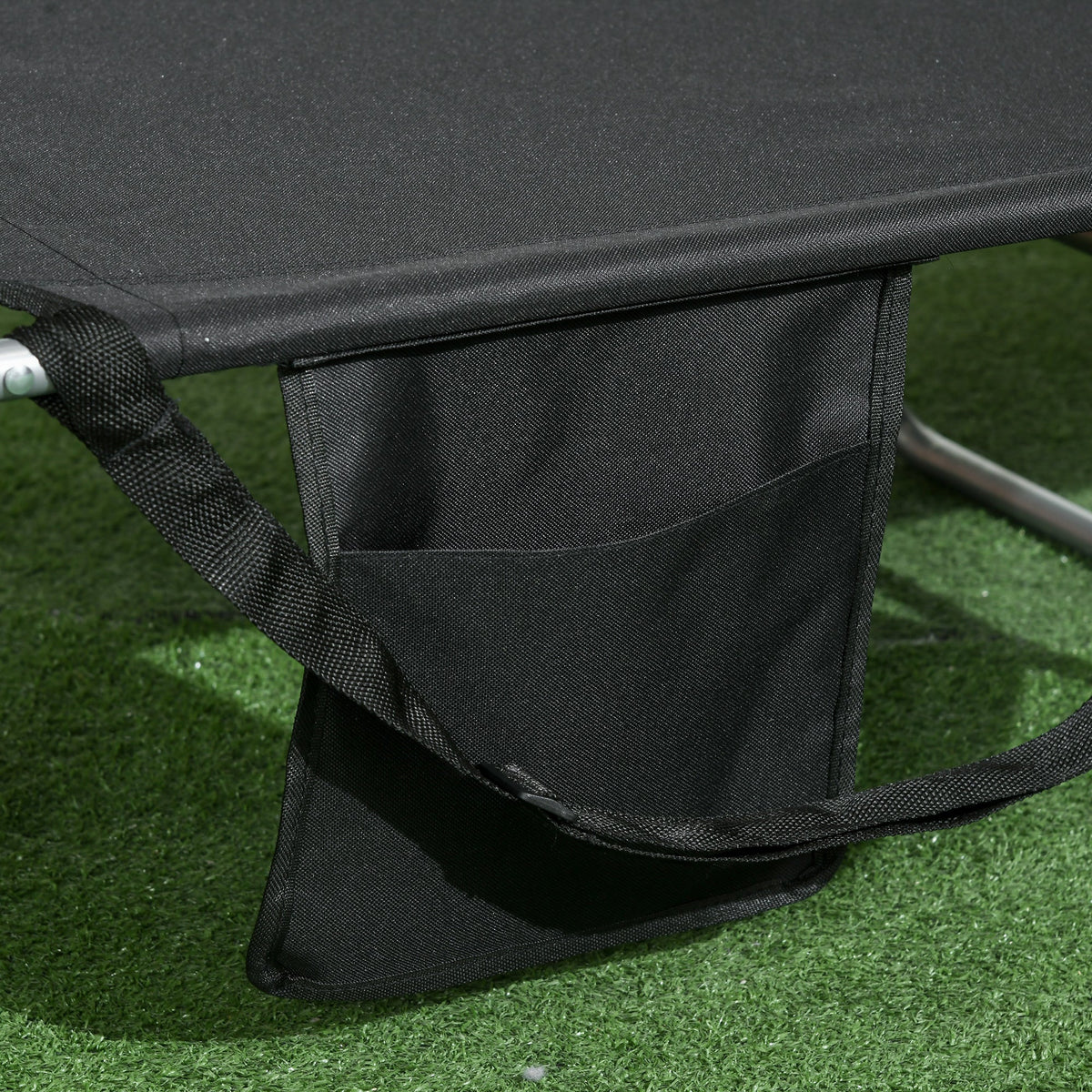 Folding Lounge Chair with Face Hole, Side Pocket and Strap, Black