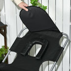Folding Lounge Chair with Face Hole, Side Pocket and Strap, Black