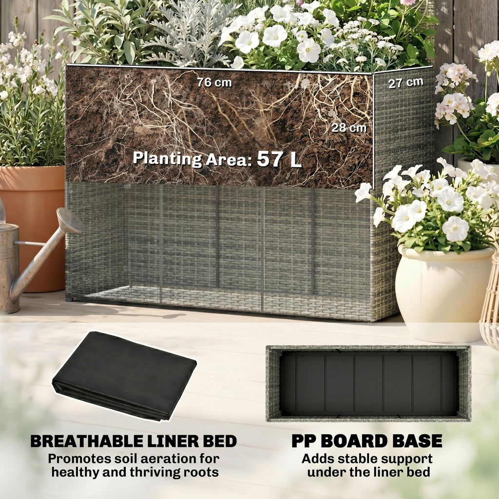 Rattan Planter with Trellis for Climbing Plants, 80 x 30 x 163 cm, Dark Grey