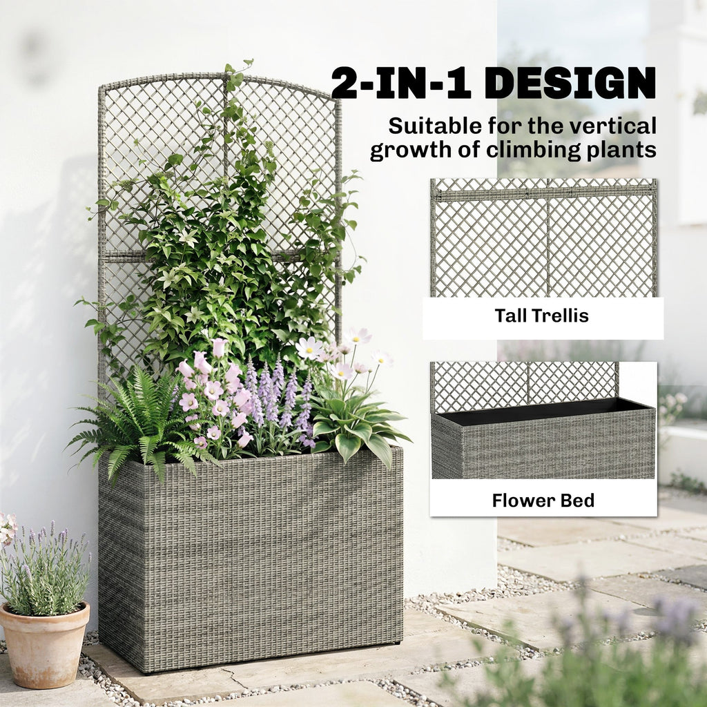 Rattan Planter with Trellis for Climbing Plants, 80 x 30 x 163 cm, Dark Grey