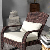 Wicker Adirondack Rocking Chair with Cushion and Pillow, Cream White/Brown