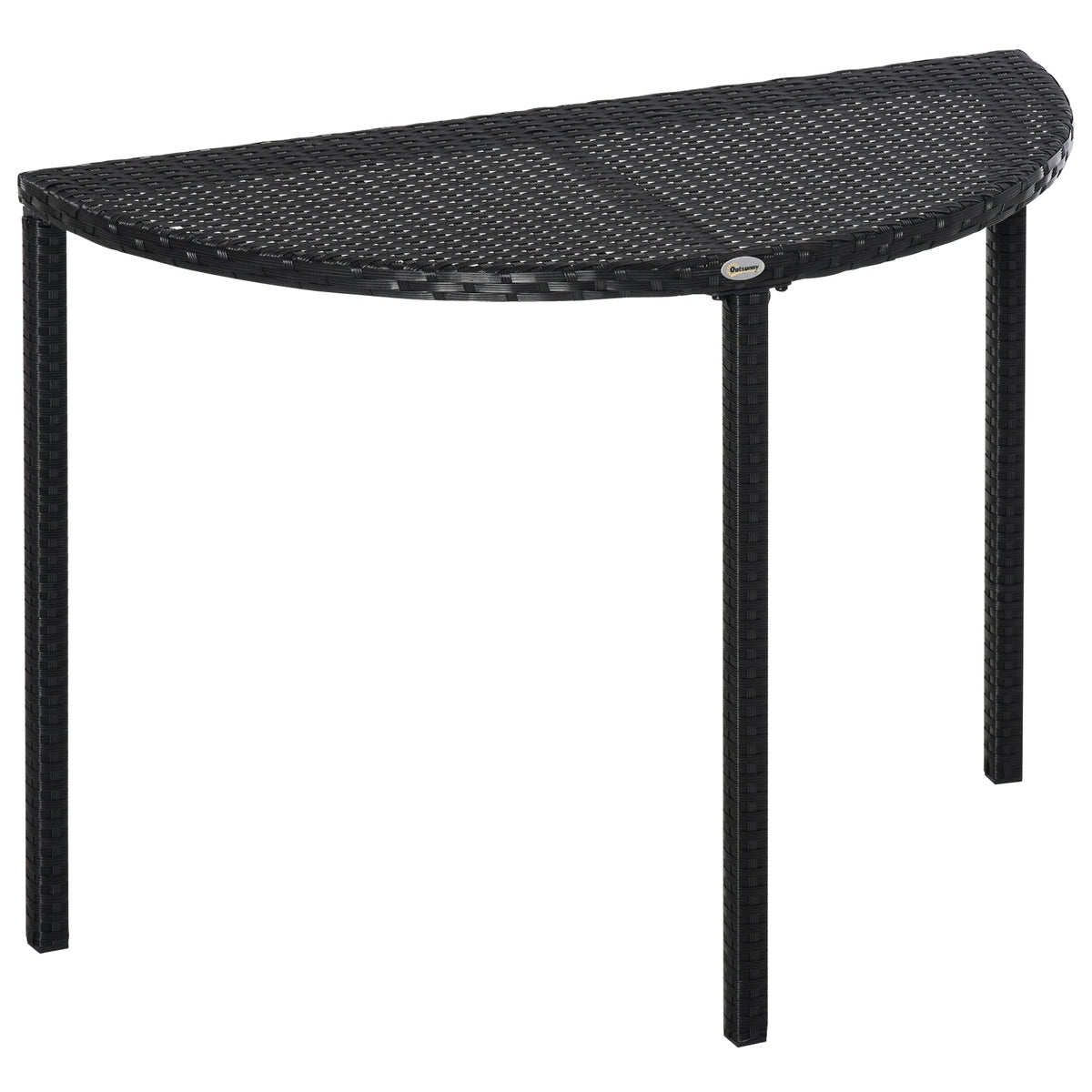 39.4" Half Round PE Rattan Side Table with Metal Frame, Black