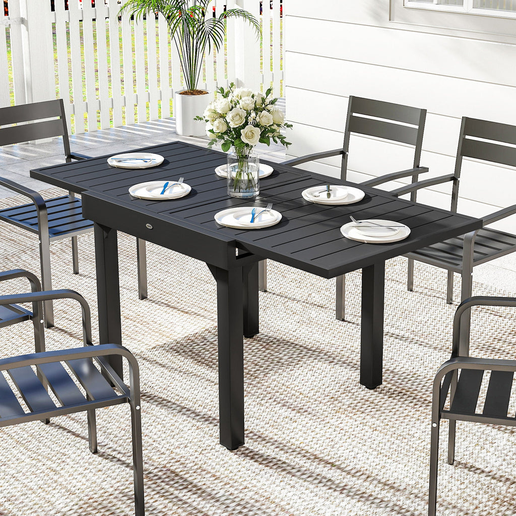 80-160 cm Extendable Aluminium Garden Table for 4-6 People, Black