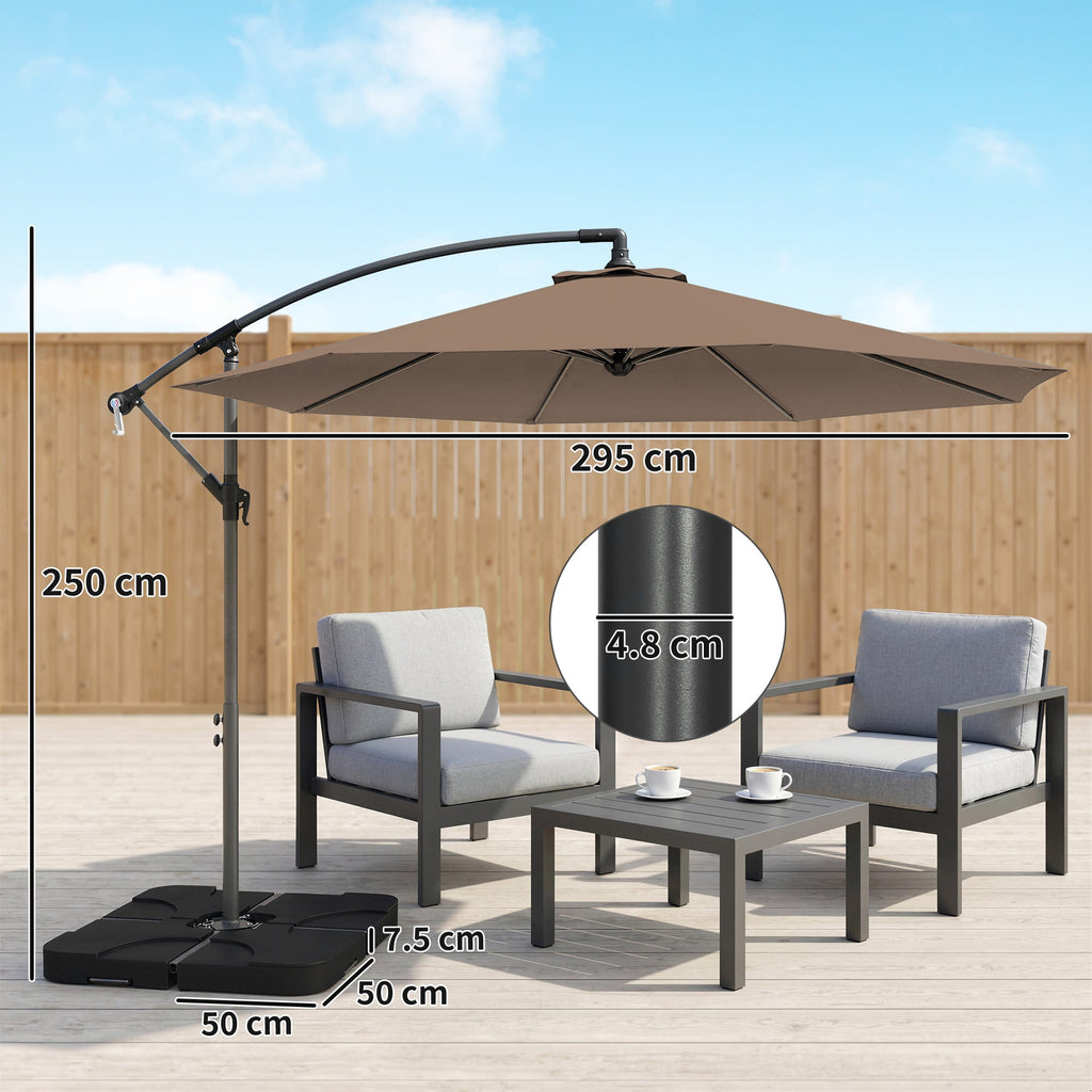 3 m Cantilever Parasol with Weights, Cover & Cross Base, Coffee