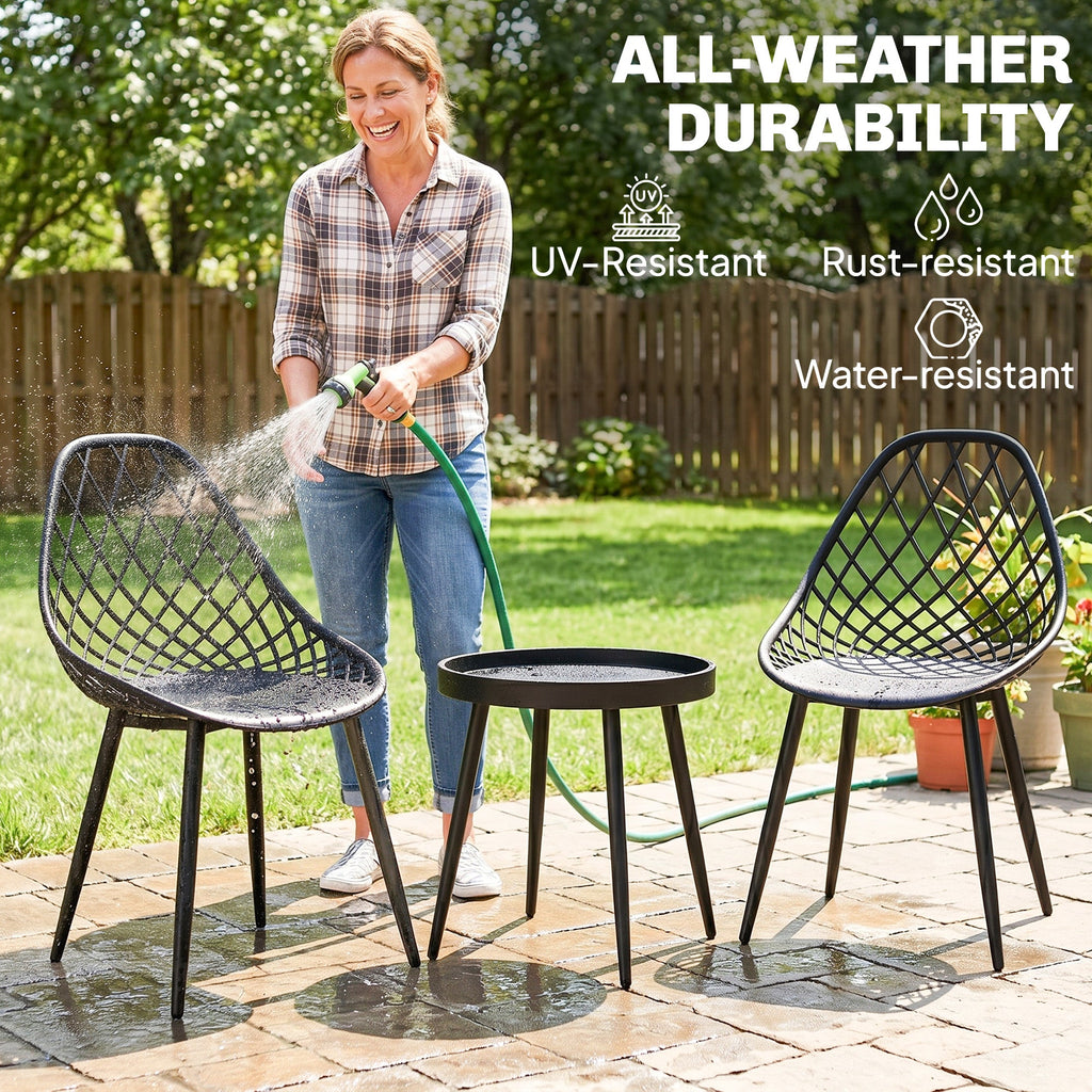 3-Piece Outdoor Bistro Set, 2 Chairs & Round Table, Weatherproof Metal, Black