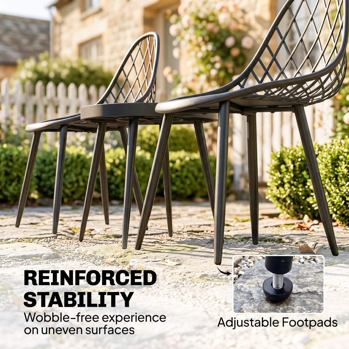 3-Piece Outdoor Bistro Set, 2 Chairs & Round Table, Weatherproof Metal, Black