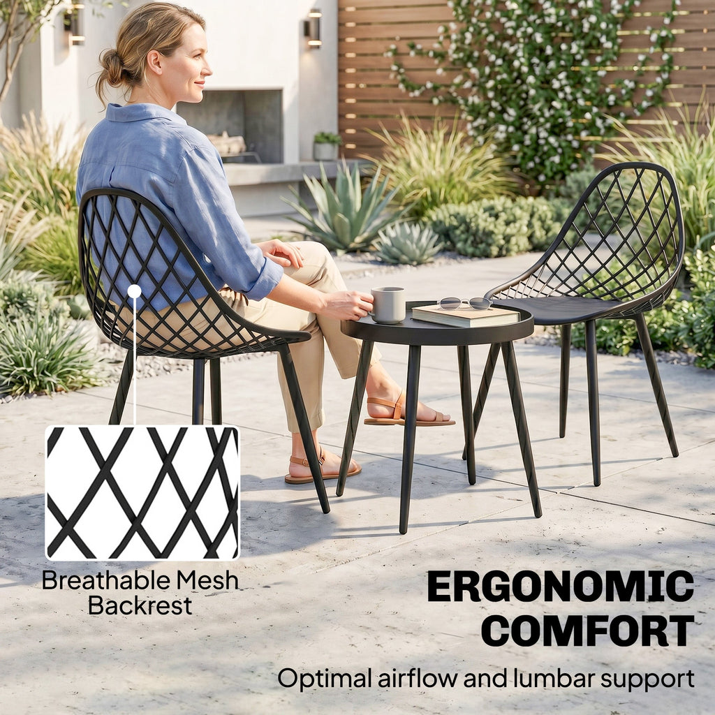 3-Piece Outdoor Bistro Set, 2 Chairs & Round Table, Weatherproof Metal, Black