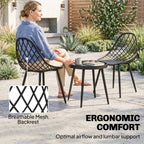 3-Piece Outdoor Bistro Set, 2 Chairs & Round Table, Weatherproof Metal, Black
