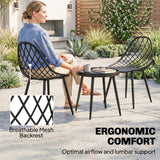 3-Piece Outdoor Bistro Set, 2 Chairs & Round Table, Weatherproof Metal, Black