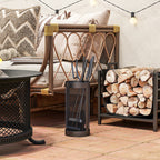 5-Piece Metal Fireplace Tool Set with Brush, Shovel, Poker, Tongs & Mesh Basket, Black