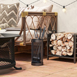 5-Piece Metal Fireplace Tool Set with Brush, Shovel, Poker, Tongs & Mesh Basket, Black