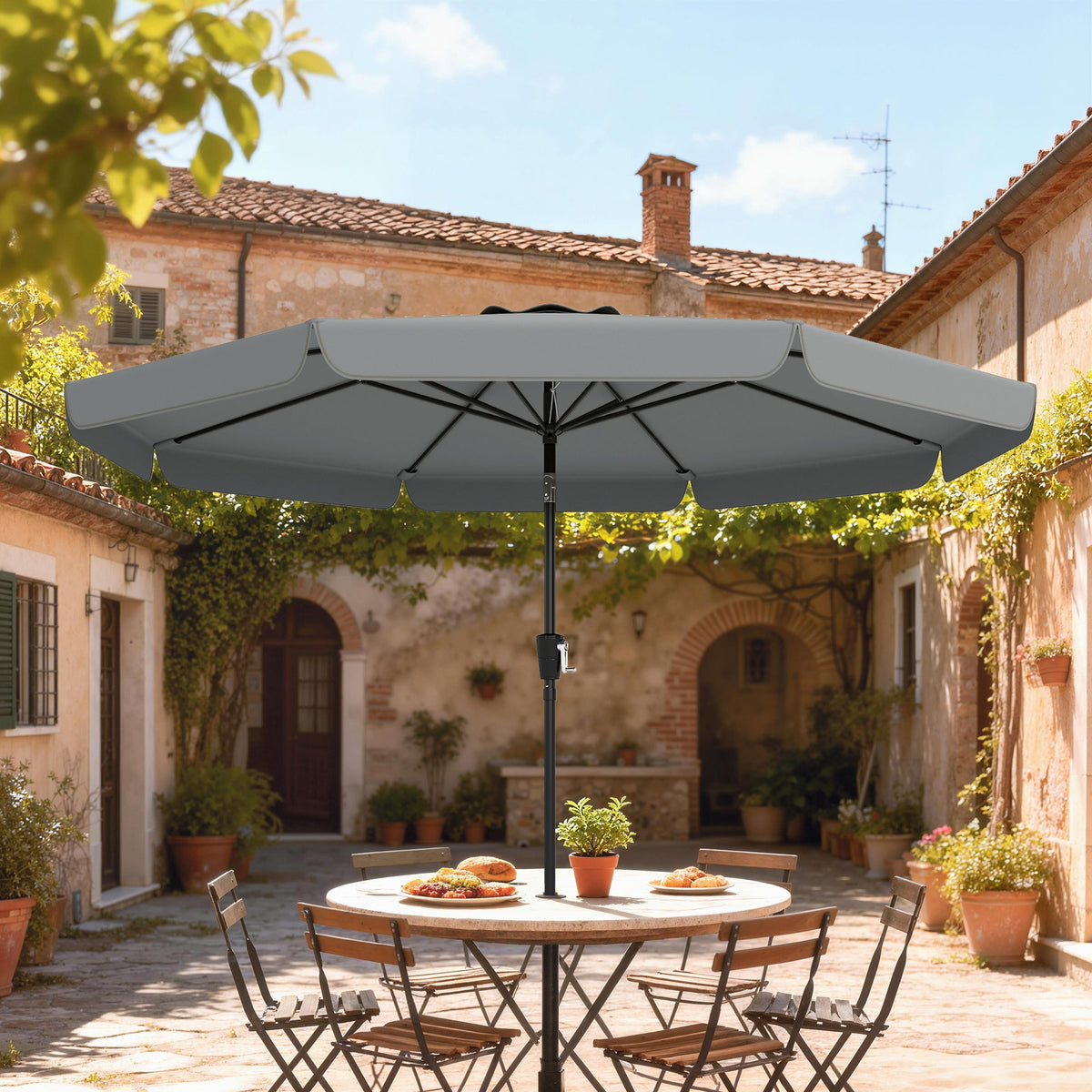 10ft Patio Umbrella with Push Button Tilt and Crank, Dark Grey