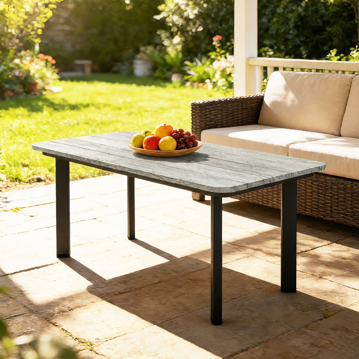90 x 49 x 40 cm Outdoor Coffee Table with Slatted WPC Top, Grey