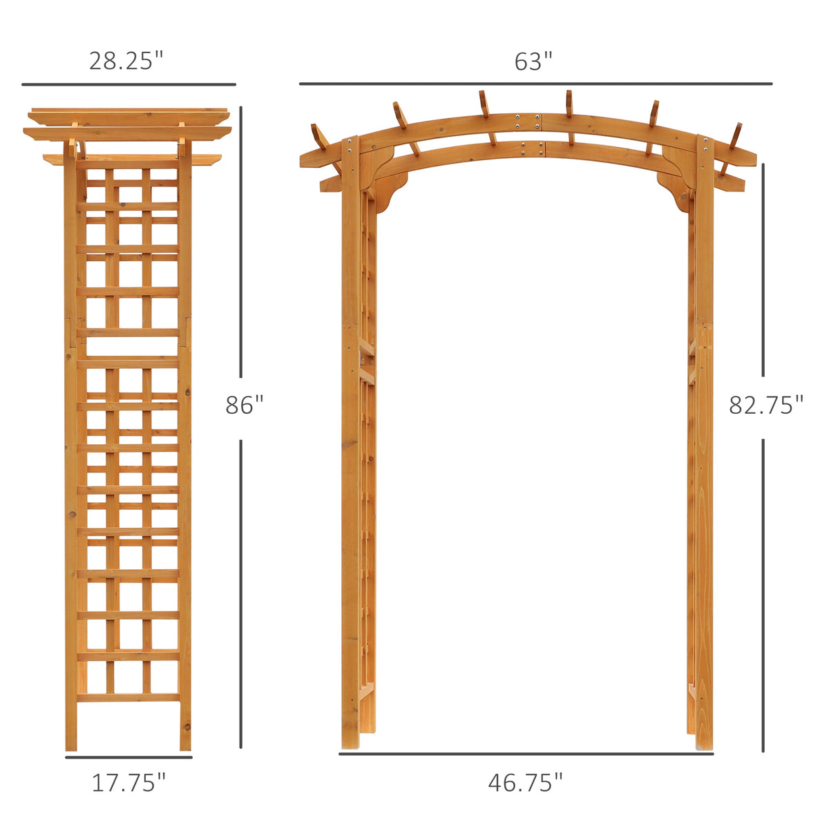 90in Wooden Garden Arbor with Trellis Wall for Climbing Plants, Wedding & Backyard Decor