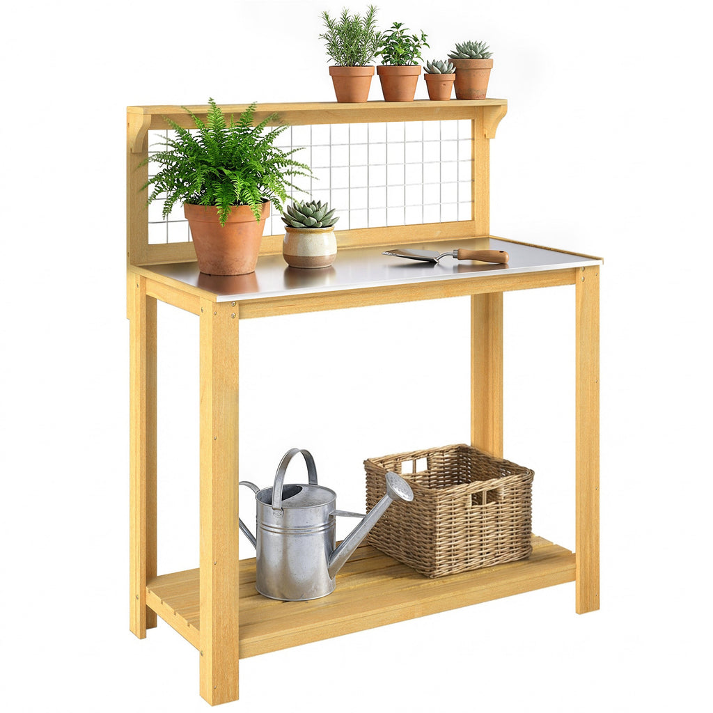 100 x 48 x 119 cm Potting Bench with Aluminium Worktop, Yellow