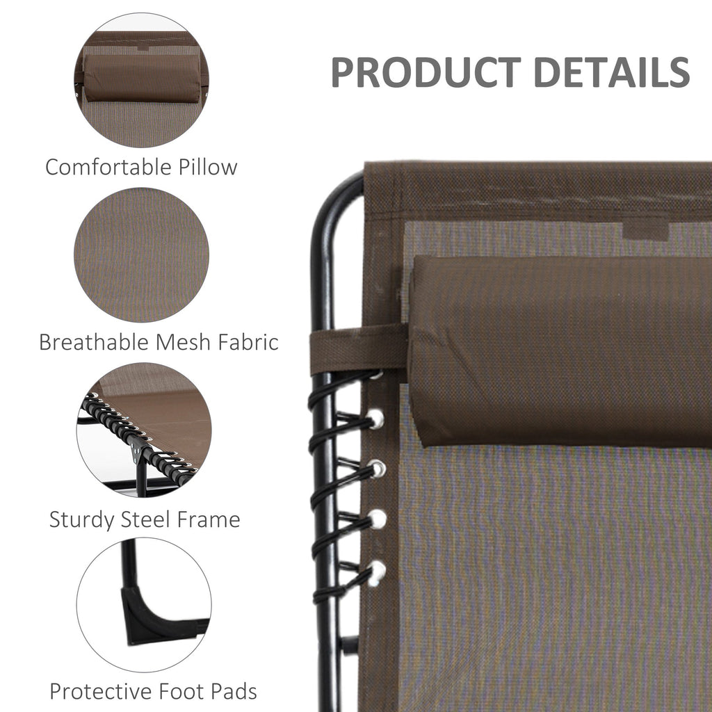 Folding Lounge Chair with Adjustable Backrest and Pillow, Brown
