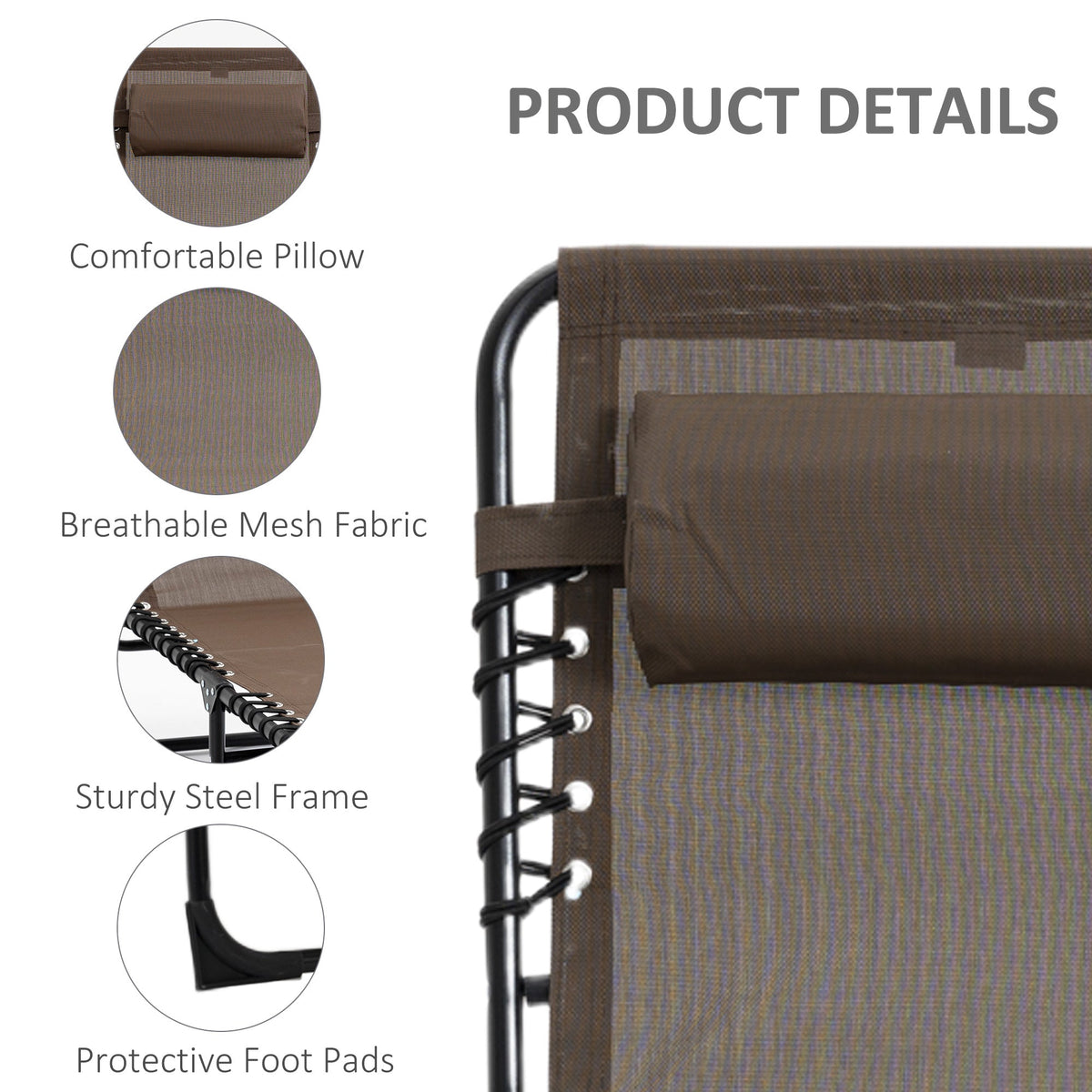 Folding Lounge Chair with Adjustable Backrest and Pillow, Brown