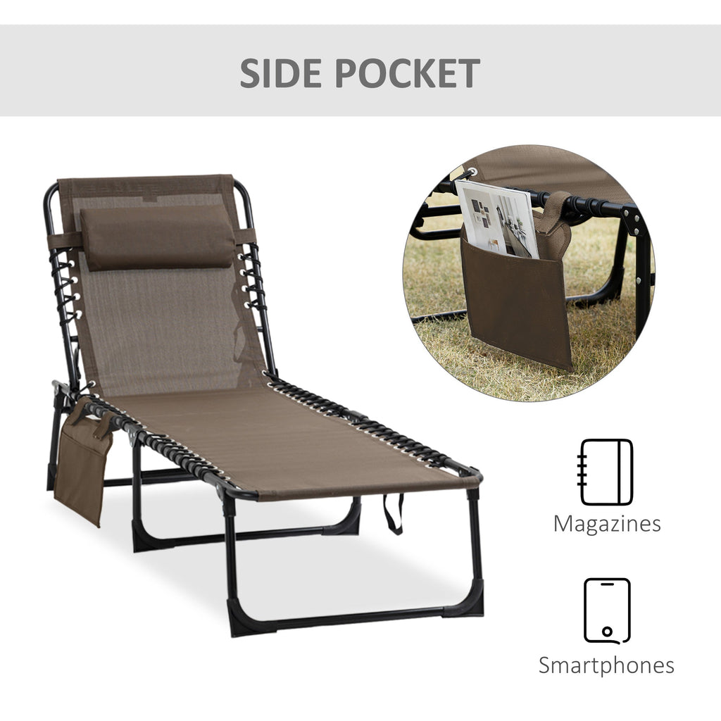 Folding Lounge Chair with Adjustable Backrest and Pillow, Brown