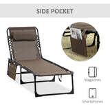 Folding Lounge Chair with Adjustable Backrest and Pillow, Brown